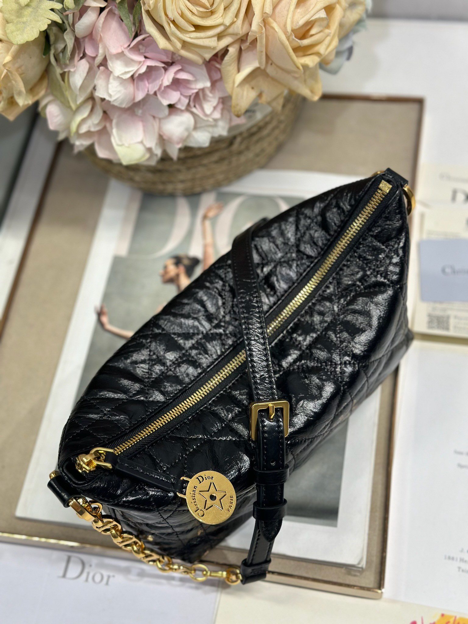 Diorrstar Hobo Chain Bag: Black Waxed Leather, Iconic Cannage Stitching 5 i1747636107 5596 5