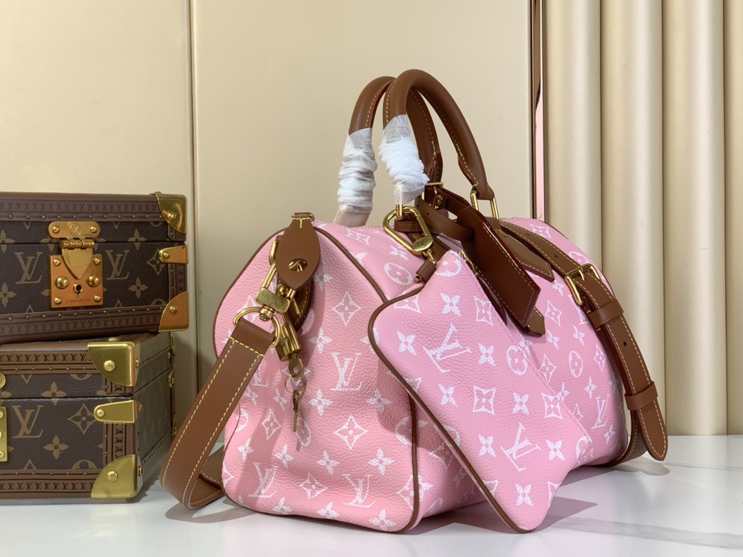 【SPEEDY BANDOULIÈRE30 手袋 】M14064粉色/棕(全皮)本款 Speedy Ba