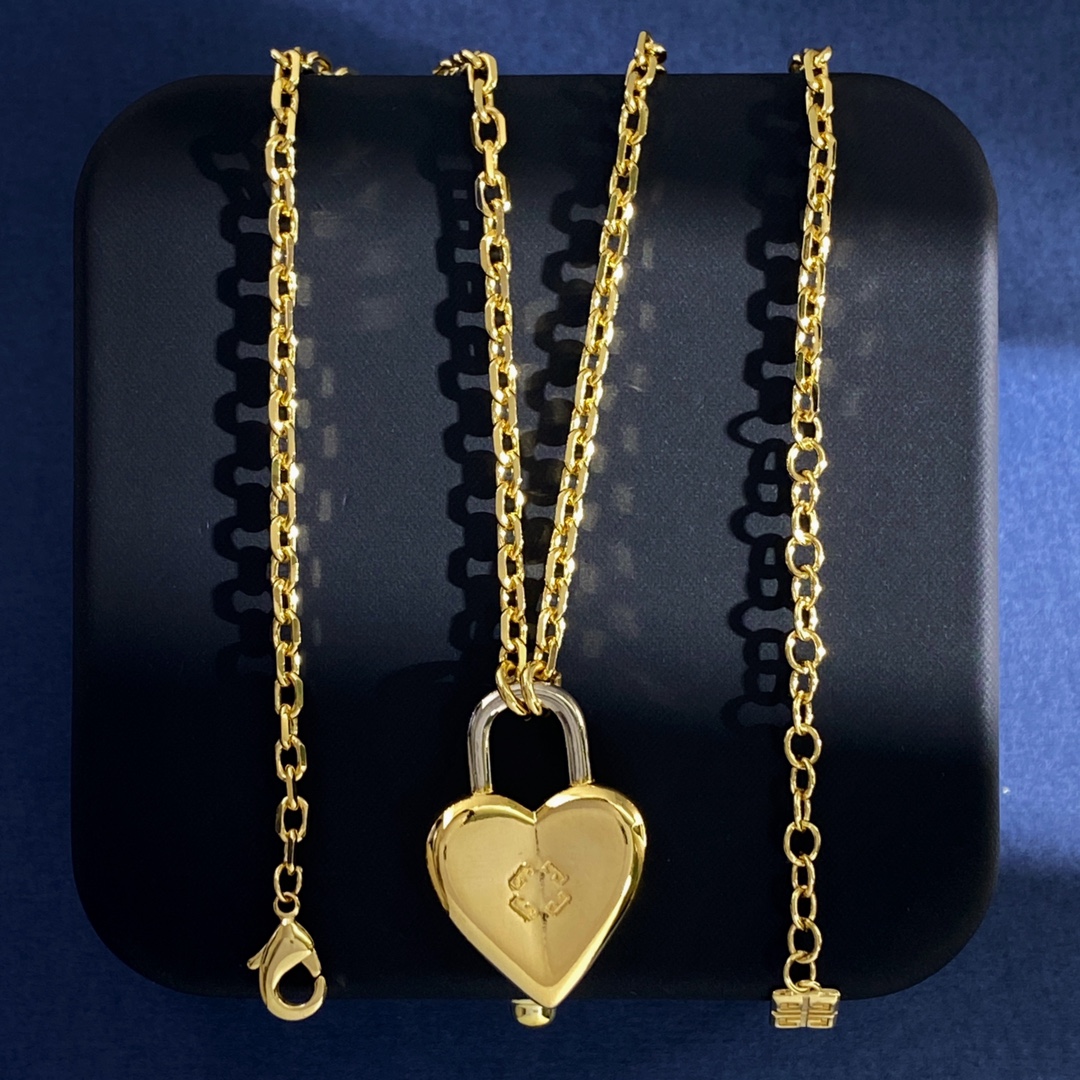 GIVENCHY Gold Heart Lock Necklace: 18k Brass, 21.6g, 40cm+6.3cm Length - 图片 7