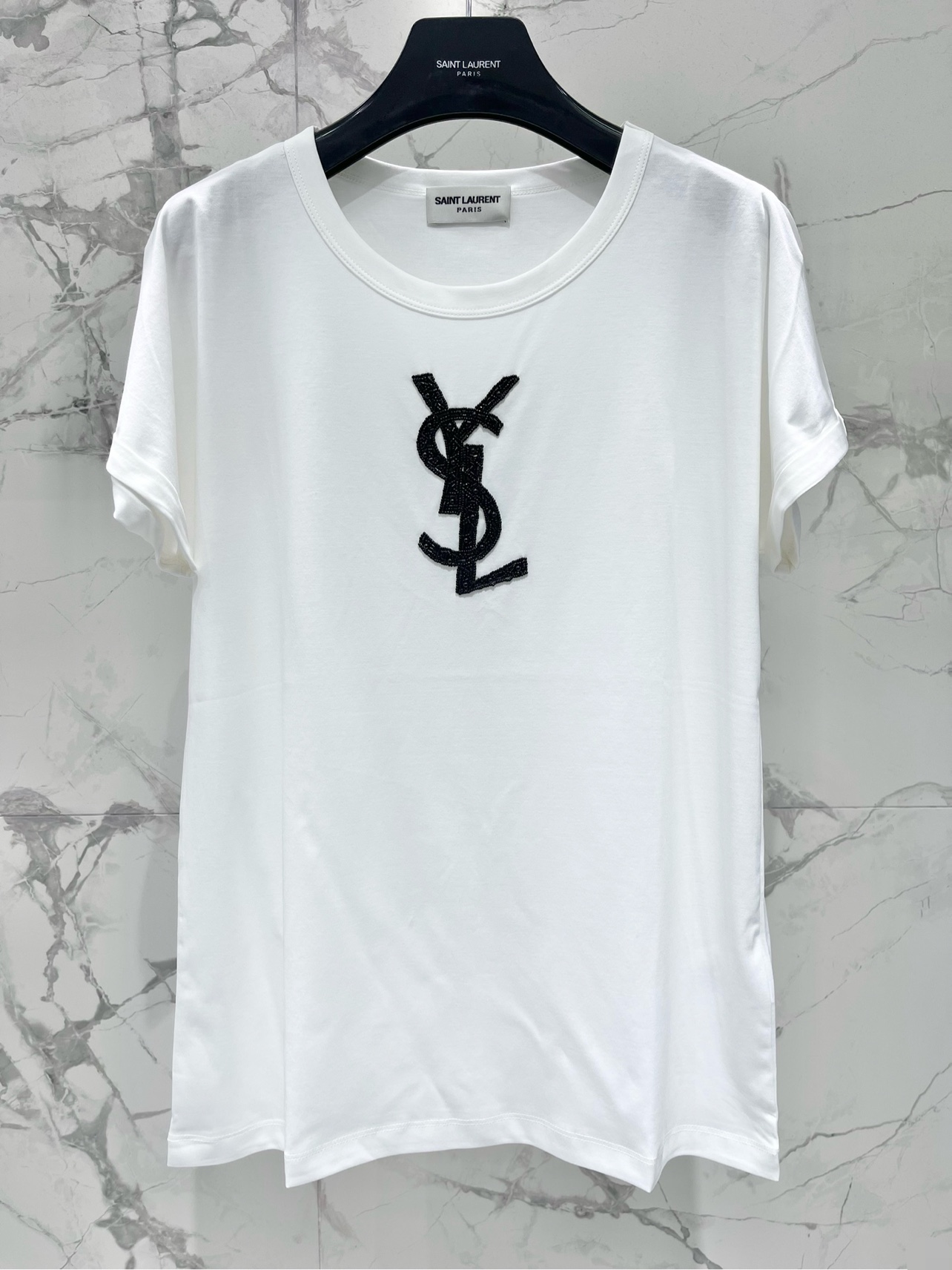 YSL Women's Hand-Embroidered Logo Cotton Short Sleeve T-Shirt 3 i1747649705 541 0