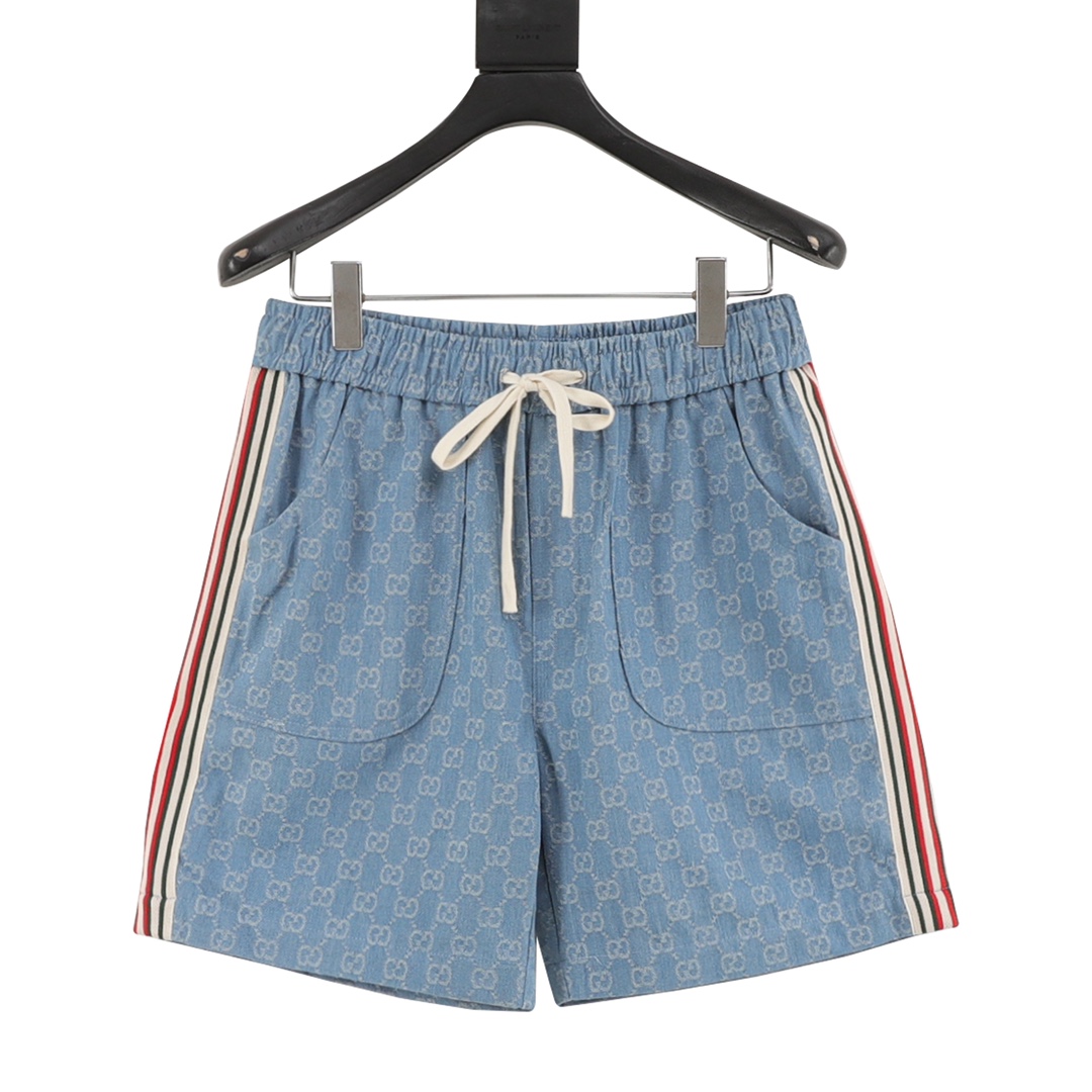 GUCCI/Gucci Pantalones cortos con cinta de logotipo GG estampada en toda la superficie, estampado de doble G entrelazad…