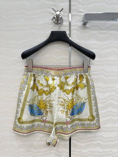Versace Women's Silk Shorts with Ocean-Themed Coral & Starfish Print 1 Versace Women's Silk Shorts with Ocean-Themed Coral & Starfish Print