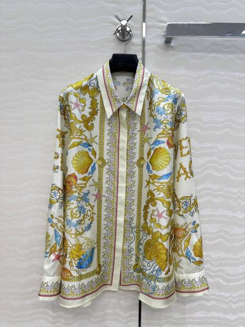 Versace Women's Silk Twill Shirt with Marine-Inspired Print 1 Versace Women's Silk Twill Shirt with Marine-Inspired Print