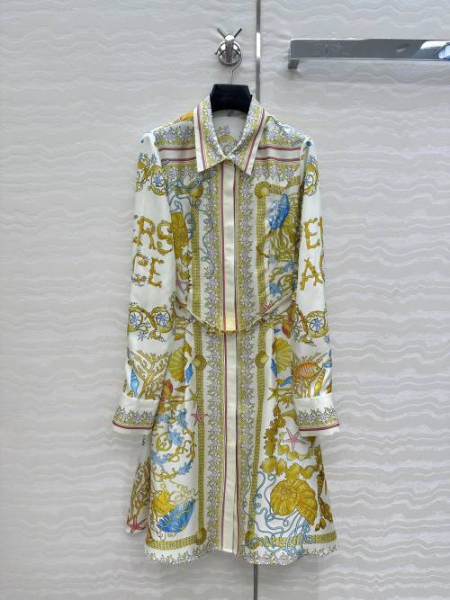 Versace Women's Printed Silk Shirt Dress with Belt - Ocean Collection 1 Versace Women's Printed Silk Shirt Dress with Belt - Ocean Collection