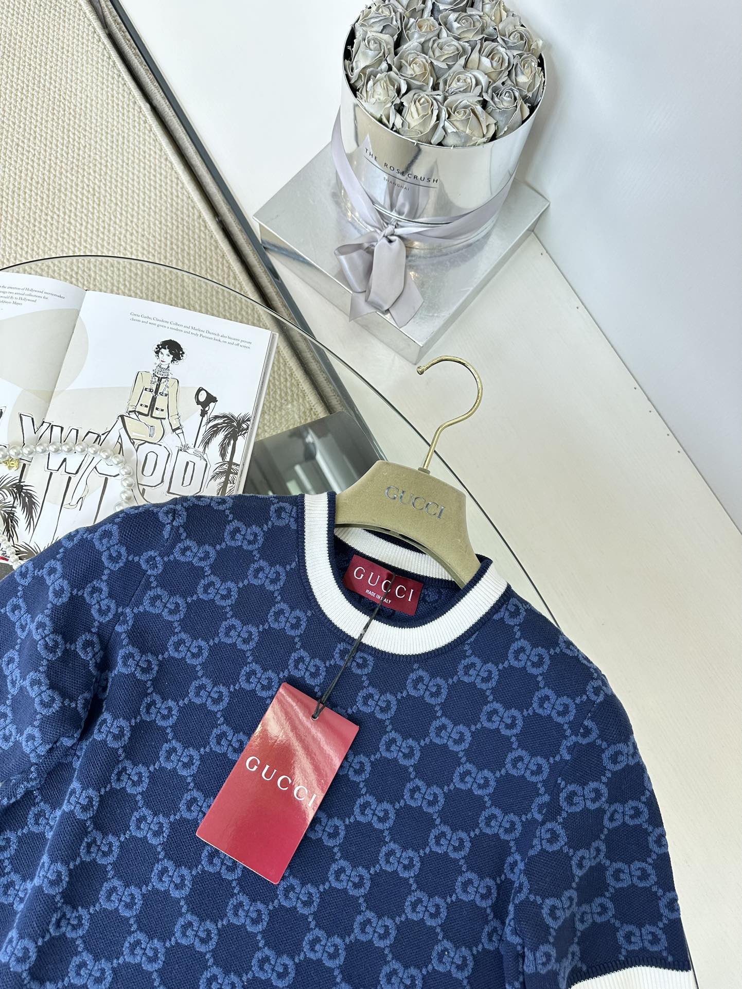 Gucci Women's Blue Jersey Knit T-Shirt with GG Embossed Logo - 2024 7 i1747678615 1505 6
