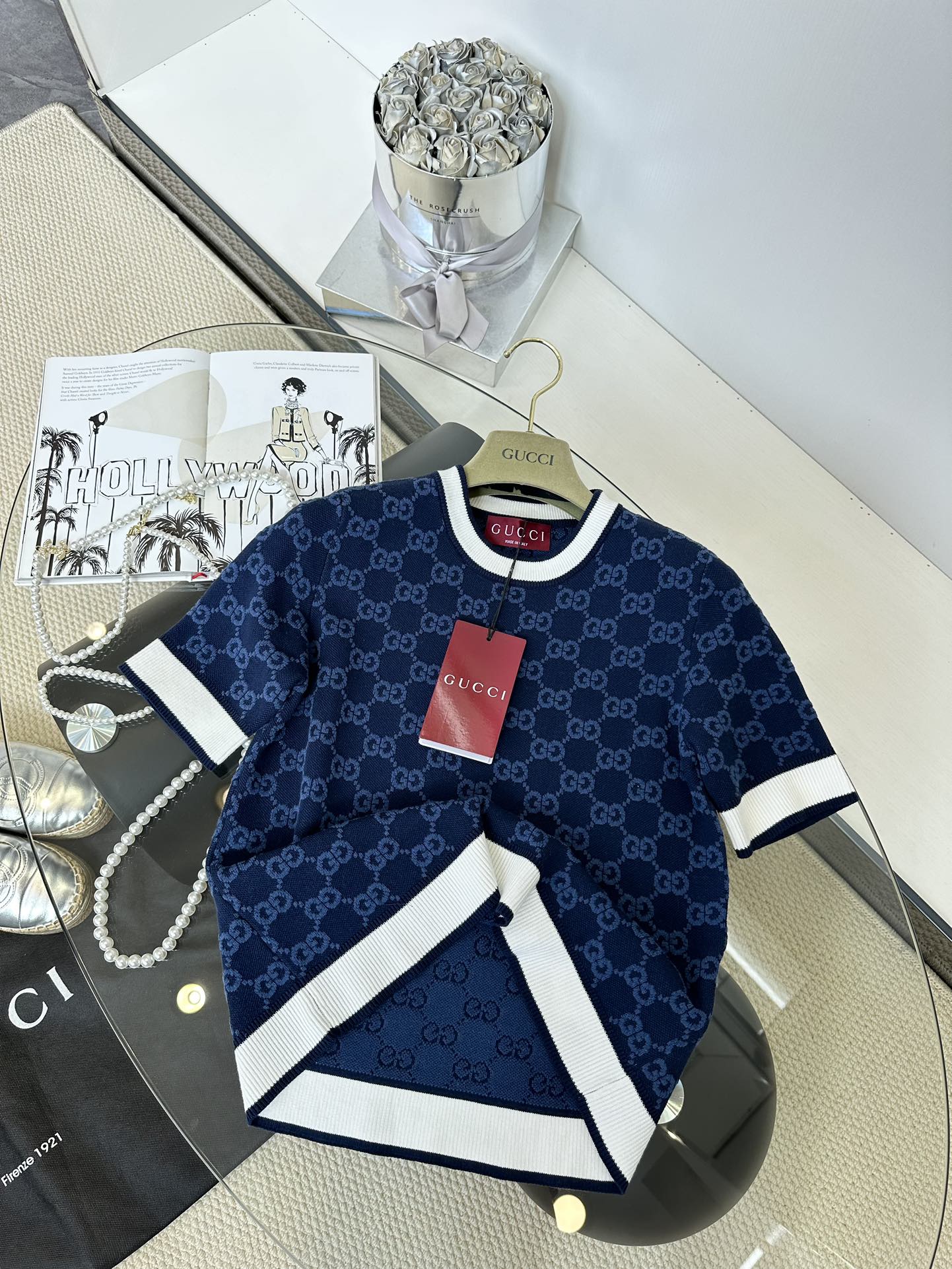 Gucci Women's Blue Jersey Knit T-Shirt with GG Embossed Logo - 2024 3 i1747678615 4561 2