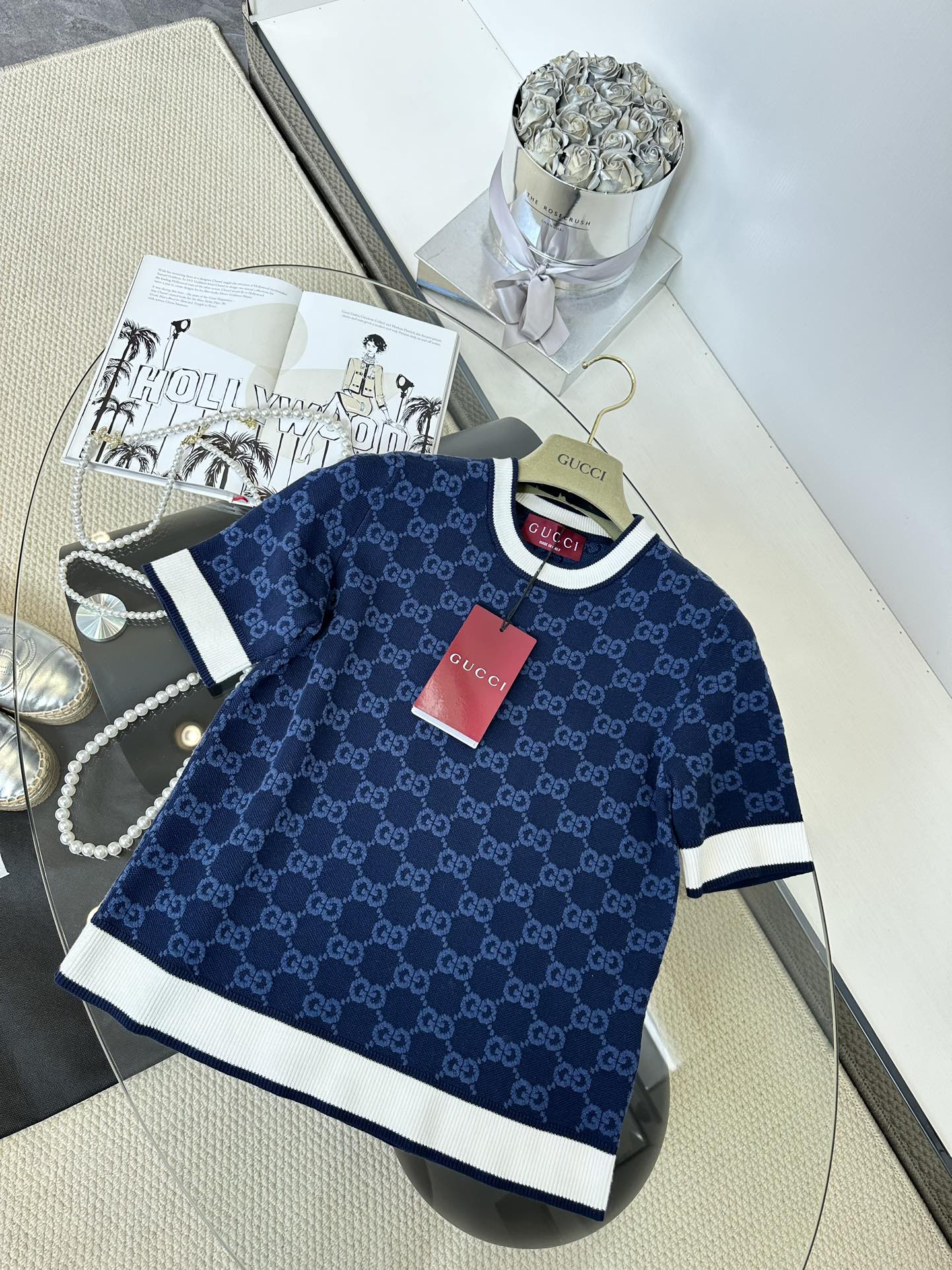 Gucci Women's Blue Jersey Knit T-Shirt with GG Embossed Logo - 2024 4 i1747678615 4827 3