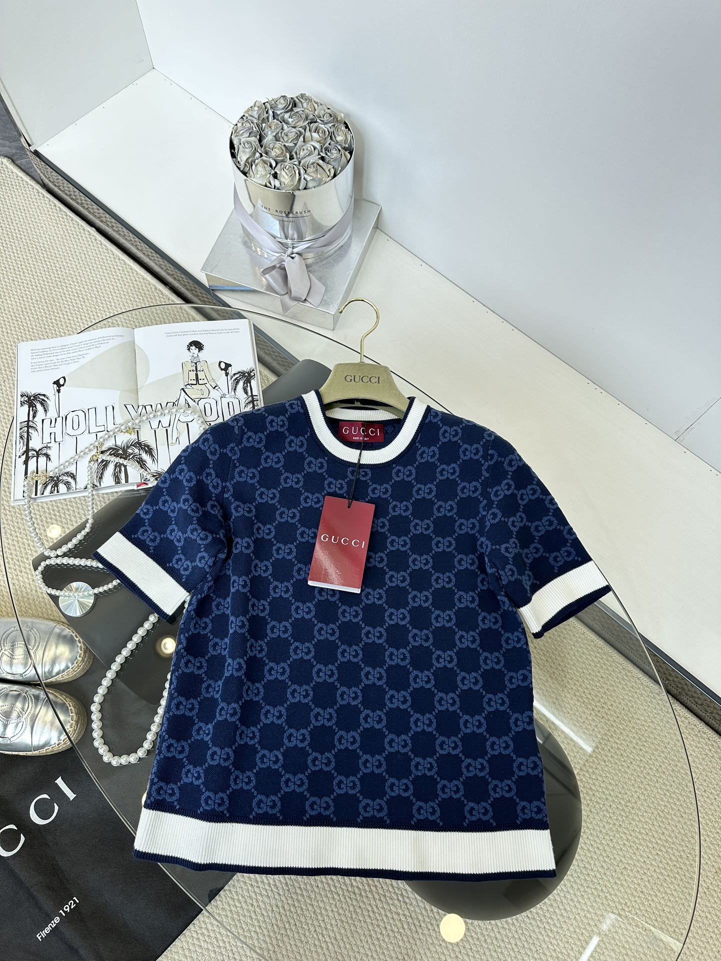 Gucci Women's Blue Jersey Knit T-Shirt with GG Embossed Logo - 2024 1 i1747678615 9537 0