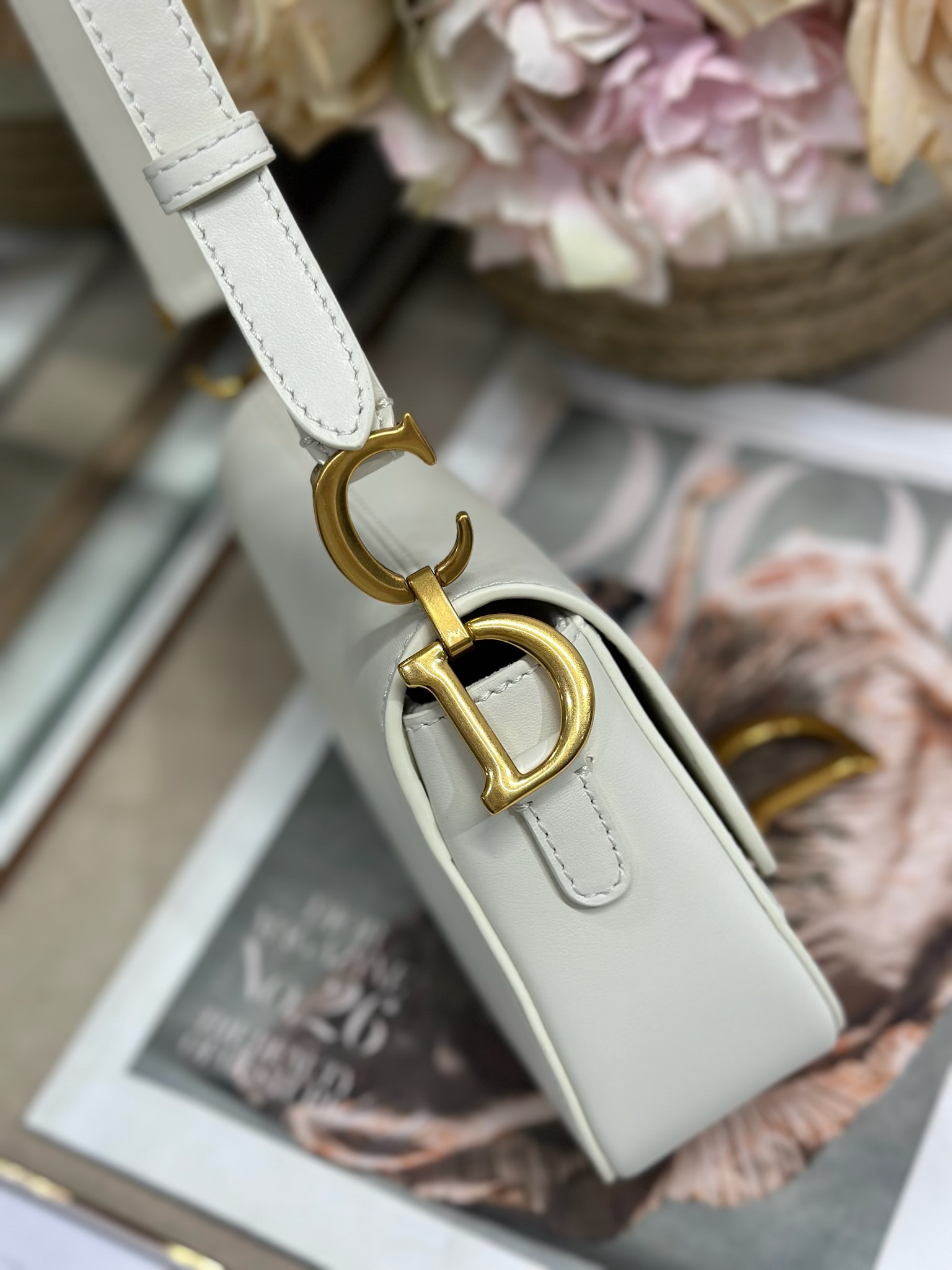 Dior White Mini Soft Saddle Bag with Strap - Iconic Design, Premium Leather 5 i1747729481 1631 3