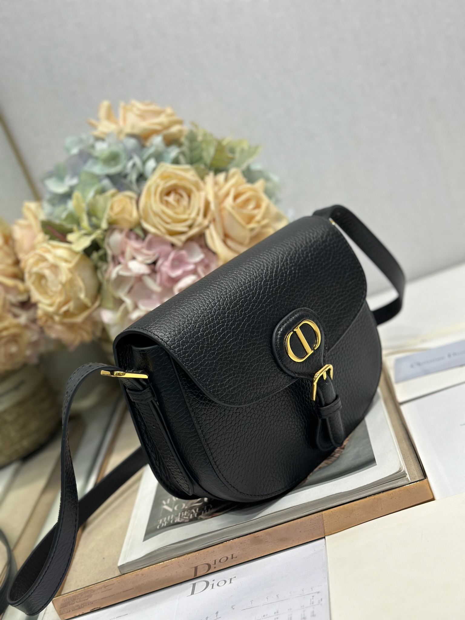 Dior Bobby Medium Bag Black Grained Calfskin Leather Crossbody Handbag 3 i1747735193 3595 1