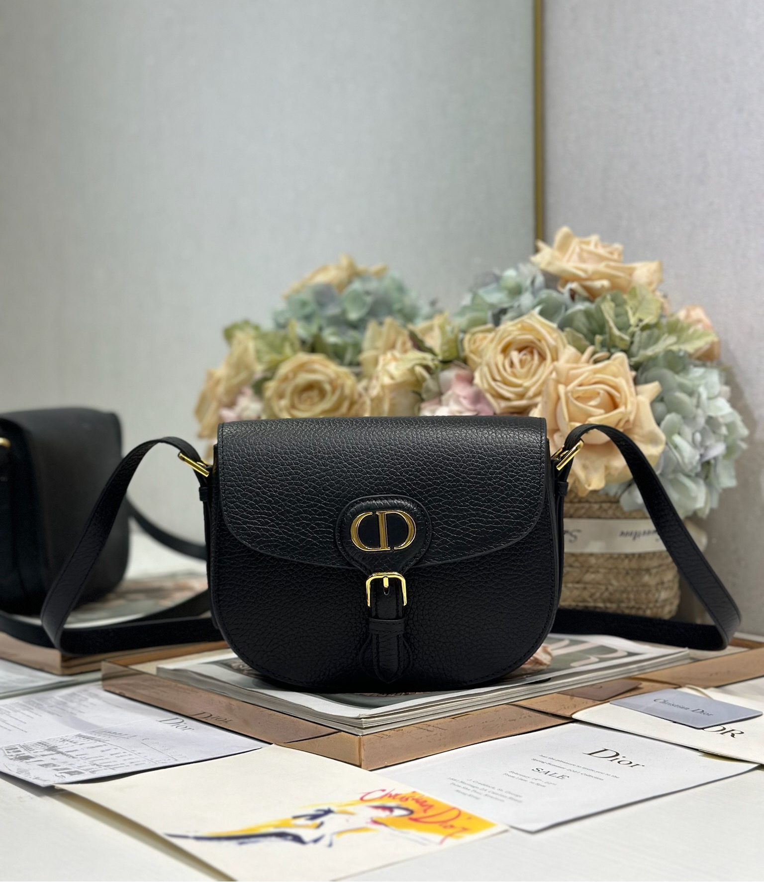 Dior Bobby Medium Bag Black Grained Calfskin Leather Crossbody Handbag 2 i1747735193 8684 0