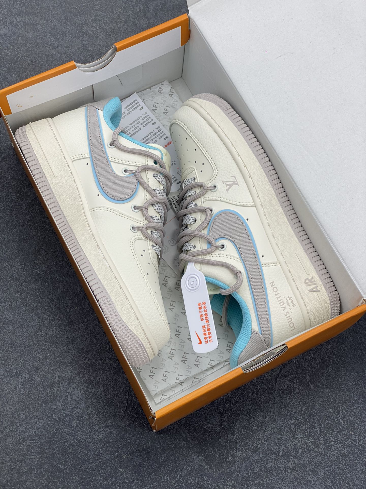 图片[9]-NIke Air Force 1 \’07 Low “LV联名——米青抽绳”空军一号 低帮 运动鞋 休闲鞋 折边针车 工艺难度大 原楦头原纸板 原装鞋盒 定制五金配件 内置全掌气垫 原厂鞋底 货号：DM6868-095 尺码：36 36.5 37.5 38 38.5 39 40 40.5 41 42 42.5 43 44 44.5 45-选品中心