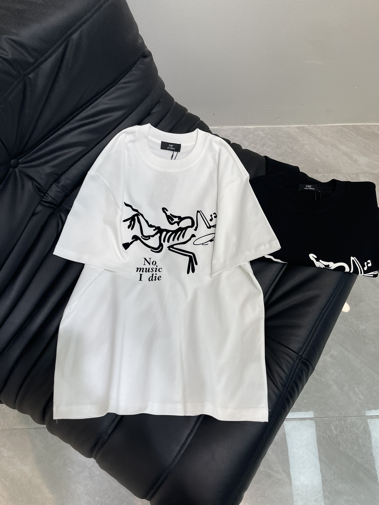 NO:414163,ARCTERY* Archaeopteryx 25 new logo pattern short-sleeved T-shirt. All cotton fabric, soft fabric, skin-friendly and comfortable!  The thick printed logo on the chest is a logo pattern, paired with No music music die letters, which is very artistic. A high-end clothing item that combines fashionable design and exquisite craftsmanship. It cleverly combines the brand's iconic elements with modern trends, showing the unique brand charm and the wearer's personality style. The same style as men and women!  S-XL,arc'teryx,T-shirt,tees,t-shirt,alexander wang19860909ARCTERY*始祖鸟25新款标识图案短袖T恤.全棉面料,面料柔软,亲肤舒适！胸前厚版印花大logo标识性图案,搭配No music music die字母极具艺术感.一款融合了时尚设计与精湛工艺的高端服饰单品,它巧妙地将品牌标志性的元素与现代潮流趋势相结合,展现了独特的品牌魅力与穿着者的个性风采.男女同款！S-XL,arc'teryx,T-shirt,tees，t-shirt,alexander wang,Women's clothing