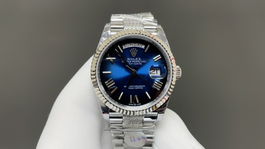 Rolex Day-Date 36mm Steel Band Watch with Blue Dial and Diamond Accents 1 Rolex Day-Date 36mm Steel Band Watch with Blue Dial and Diamond Accents