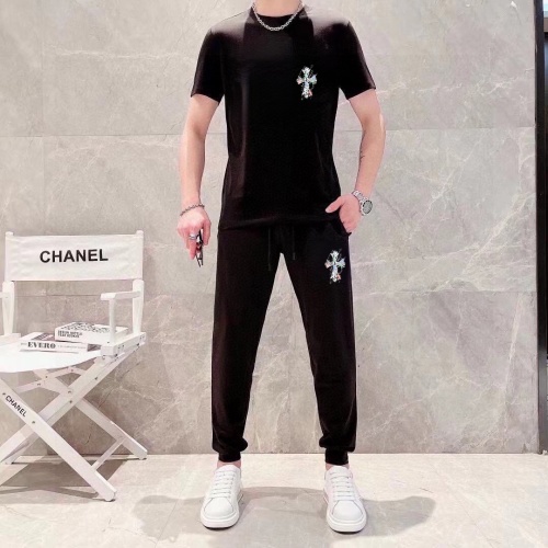 Chrome Hearts Men's Black Cotton Short Sleeve T-Shirt & Pants Set 1 Chrome Hearts Men's Black Cotton Short Sleeve T-Shirt & Pants Set