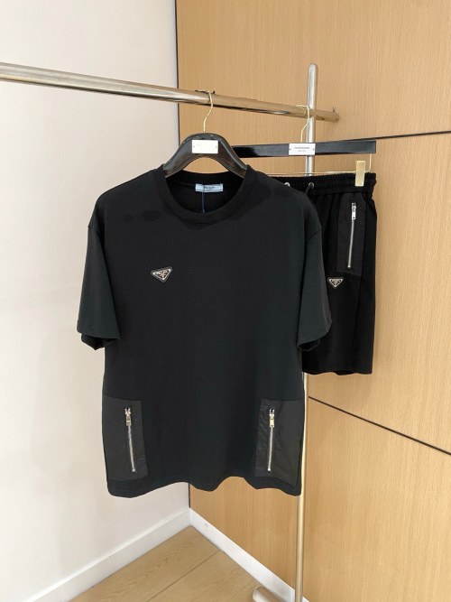 Prada 2025 Round Neck Short Sleeve and Shorts Set - Comfortable Cotton Fabric 1 Prada 2025 Round Neck Short Sleeve and Shorts Set - Comfortable Cotton Fabric