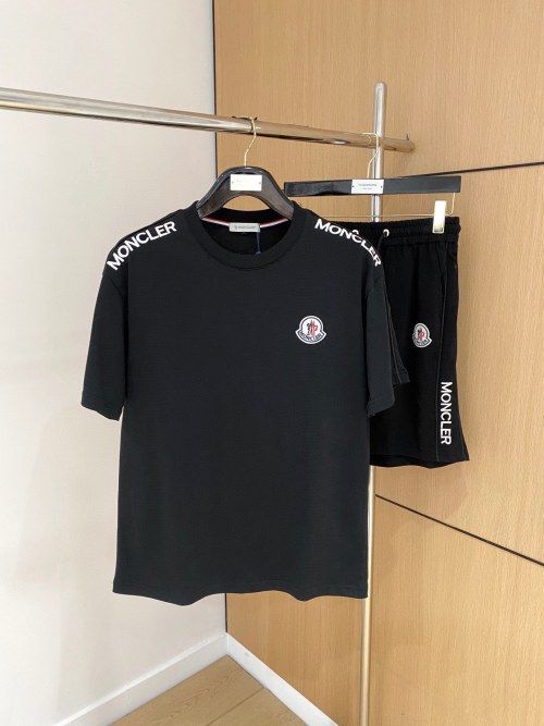 MONCLER Men's Black Cotton Logo T-Shirt and Shorts Set - 2025 Collection 1 MONCLER Men's Black Cotton Logo T-Shirt and Shorts Set - 2025 Collection