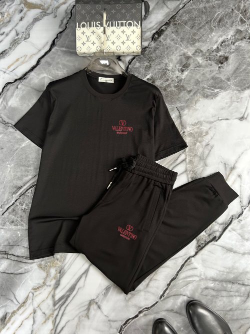 Valentino Men's Black Cotton Blend T-Shirt & Shorts Set - Casual Style 1 Valentino Men's Black Cotton Blend T-Shirt & Shorts Set - Casual Style