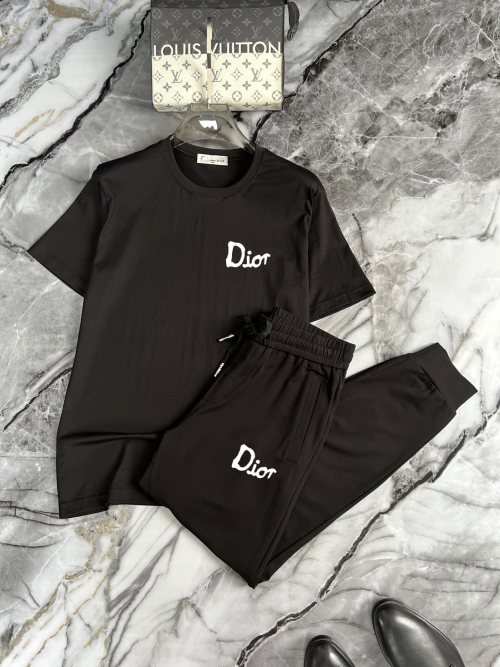 Dior Men's Black Cotton Blend T-Shirt and Tracksuit Set with Logo Print 1 Dior Men's Black Cotton Blend T-Shirt and Tracksuit Set with Logo Print