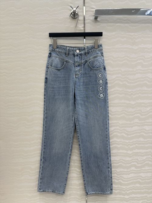 Chanel Women's Embroidered Denim Jeans, Jennie Style, Slim Fit 1 Chanel Women's Embroidered Denim Jeans, Jennie Style, Slim Fit