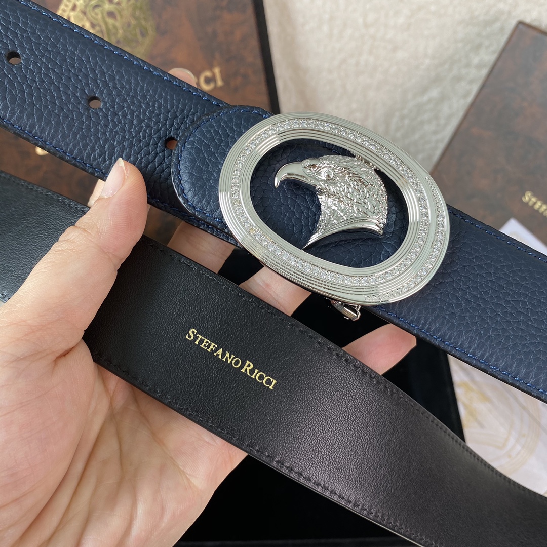 Stefano Ricci Men's Leather Belt with Eagle Buckle, 38mm Width 5 i1747886965 1714 3