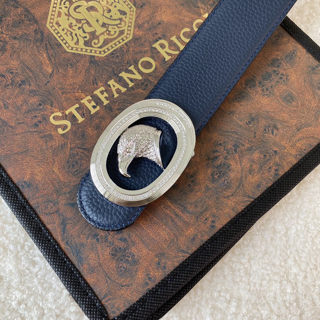 Stefano Ricci Men's Leather Belt with Eagle Buckle, 38mm Width 7 i1747886965 2605 5
