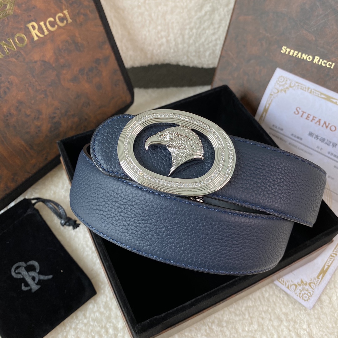 Stefano Ricci Men's Leather Belt with Eagle Buckle, 38mm Width 2 i1747886965 7771 0