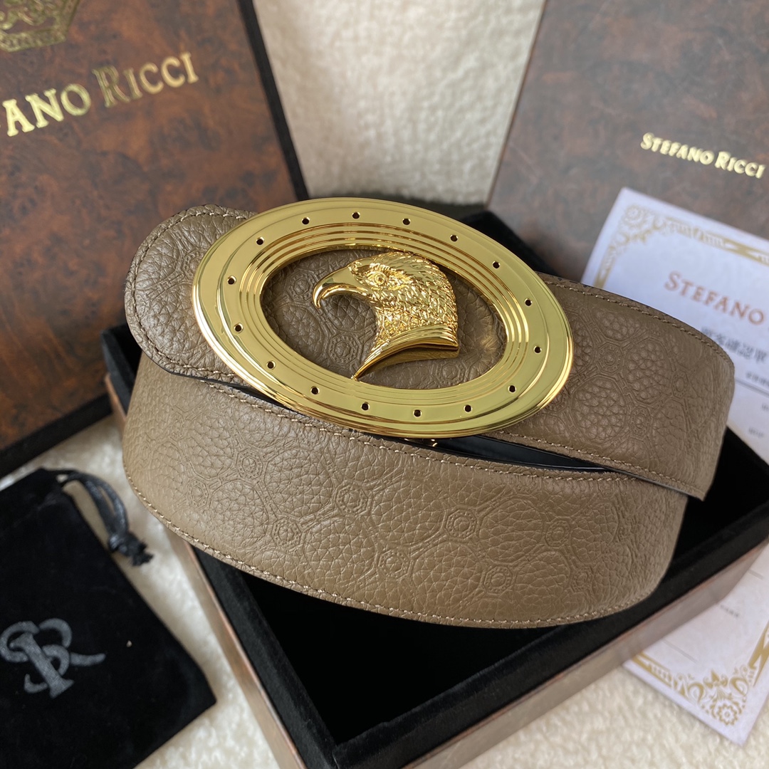 Stefano Ricci Leather Belt with Eagle Buckle, Classic Style, 38mm Width