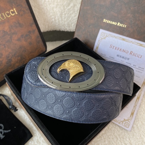 Stefano Ricci Men's Blue Leather Belt with Eagle Buckle, 38mm Width 1 Stefano Ricci Men's Blue Leather Belt with Eagle Buckle, 38mm Width