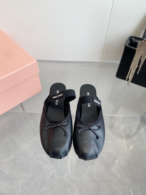 Miu Miu Ballet Flats - Leather Ballerina Slippers with Elastic Logo Band 1 Miu Miu Ballet Flats - Leather Ballerina Slippers with Elastic Logo Band