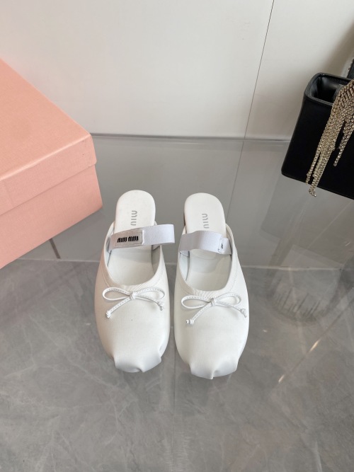 Miu Miu Women's White Ballet Flats with Elastic Logo Band - Size 35-40 1 Miu Miu Women's White Ballet Flats with Elastic Logo Band - Size 35-40