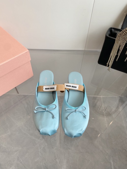 Miu Miu Women's Ballet Flats with Logo Band - Mary Jane Style, Light Blue 1 Miu Miu Women's Ballet Flats with Logo Band - Mary Jane Style, Light Blue
