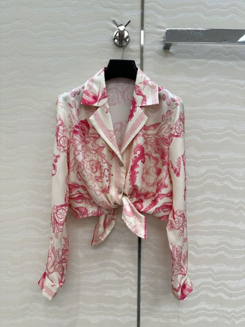 Elegant Silk Tie-Front Blouse with Ocean-Inspired Coral & Shell Print 1 Elegant Silk Tie-Front Blouse with Ocean-Inspired Coral & Shell Print