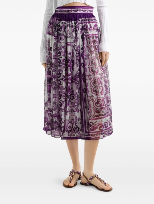 Dolce & Gabbana Purple Floral Print Silk Chiffon Midi Skirt Set 1 Dolce & Gabbana Purple Floral Print Silk Chiffon Midi Skirt Set