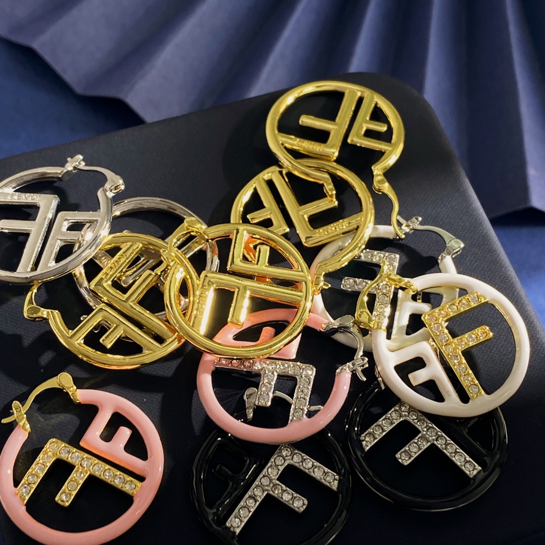 Fendi F Is Fendi Hoop Earrings earrings Gold-tone metal white enamel clear crystal accents 3 5cm diameter