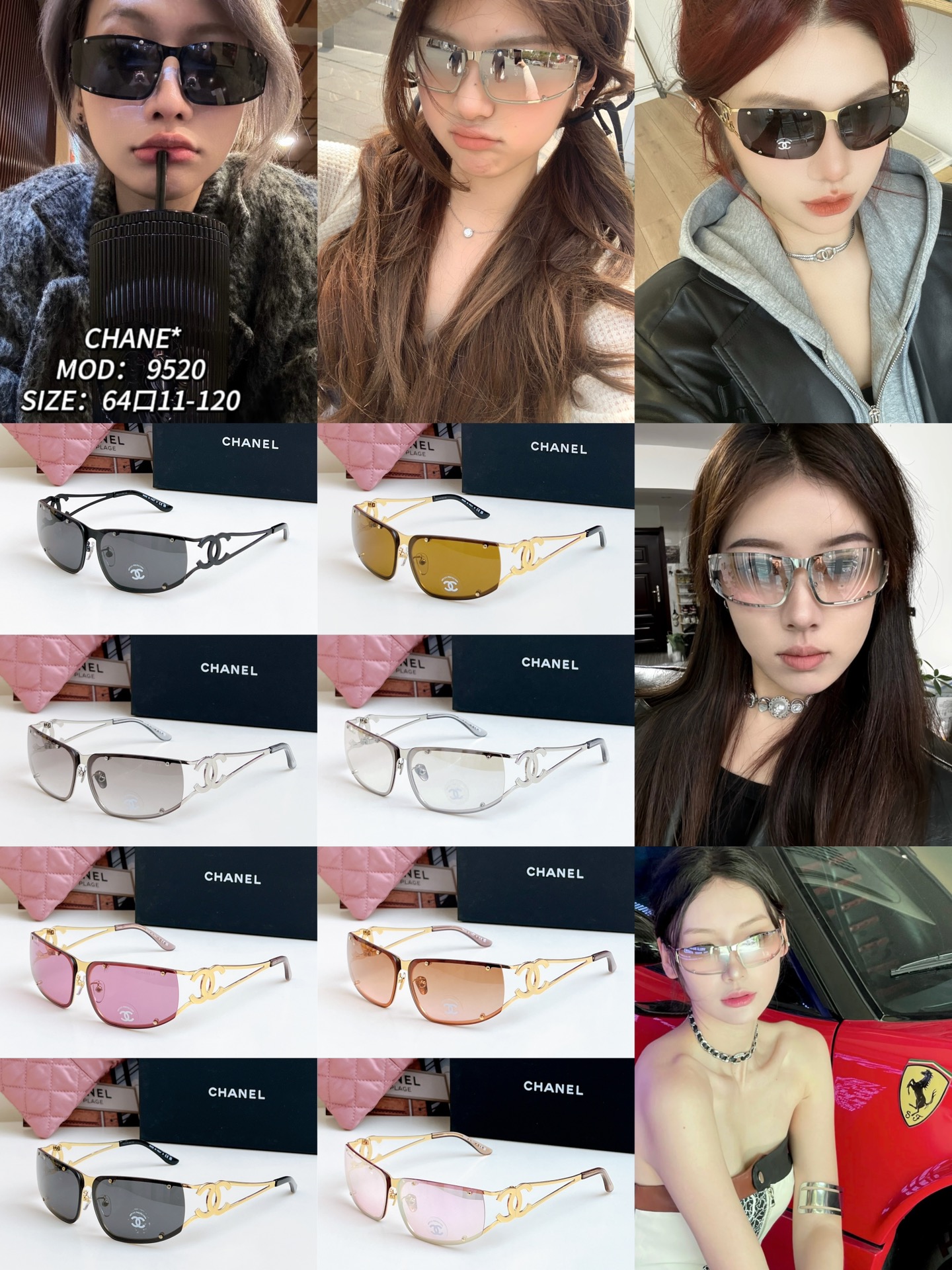 CHANE* MOD: 9520 gafas de sol y2k para chicas guapas, gran marco que afina la cara 🕶️
