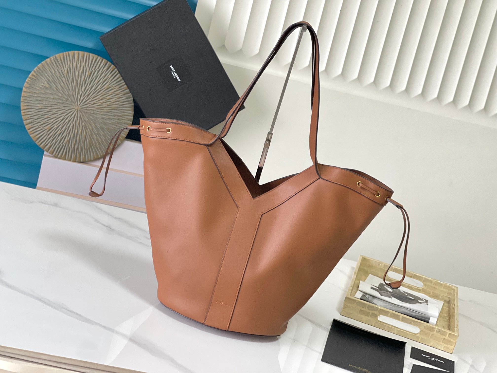 YSL Large Leather HOBO Bag Fine Grain Leather Tonal Leather Fully Lined Design