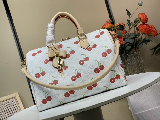Louis Vuitton Speedy Soft 30 Bag White with Cherry Monogram Canvas 1 Louis Vuitton Speedy Soft 30 Bag White with Cherry Monogram Canvas