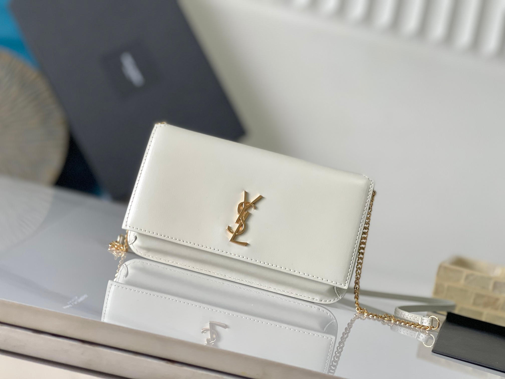 Yves Saint Laurent White Monogram Leather Phone Holder Mini Bag