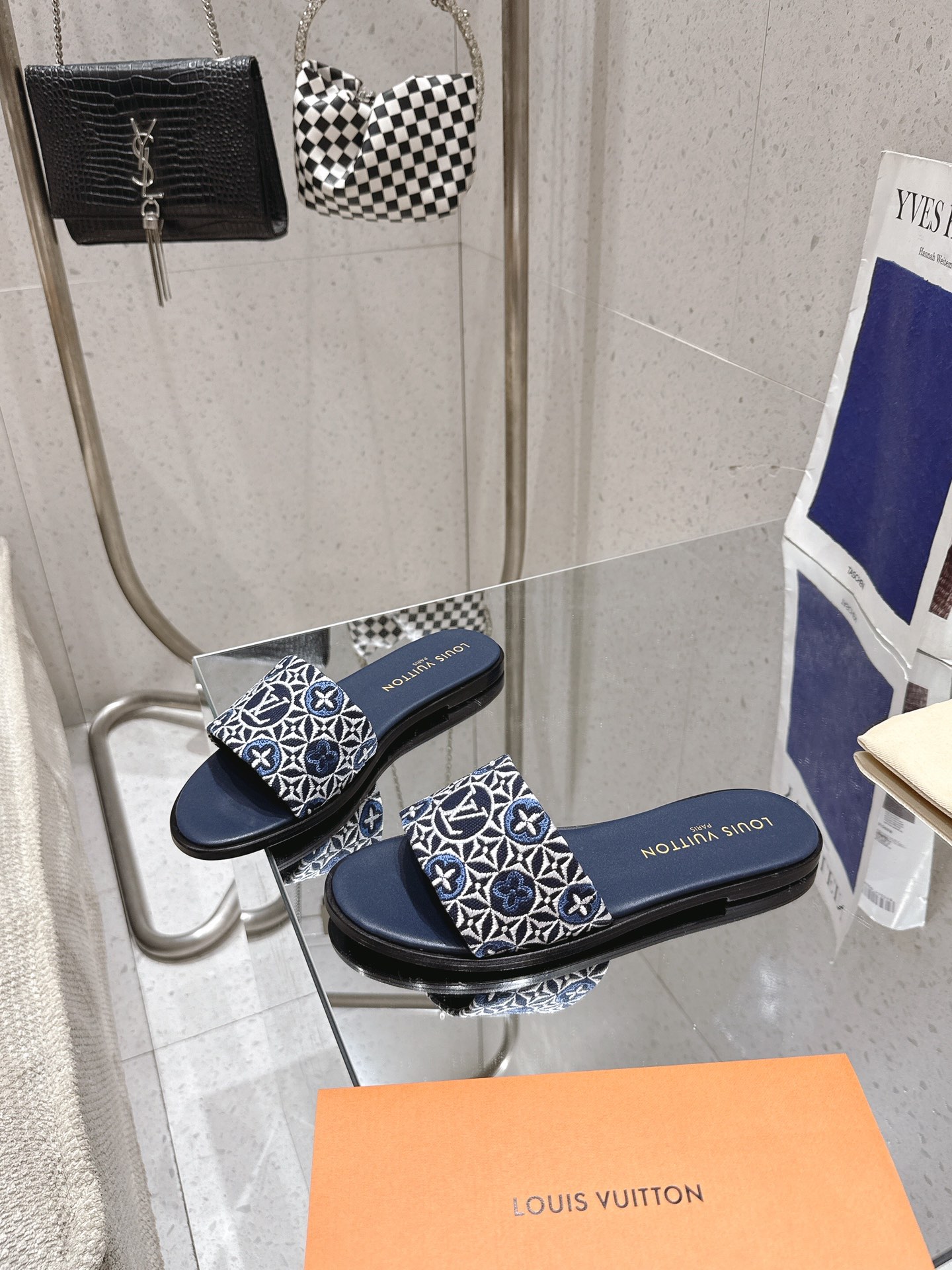Louis Vuitton Women's Blue Monogram Flower Print Platform Slide Sandals 3 i1748242600 7007 2