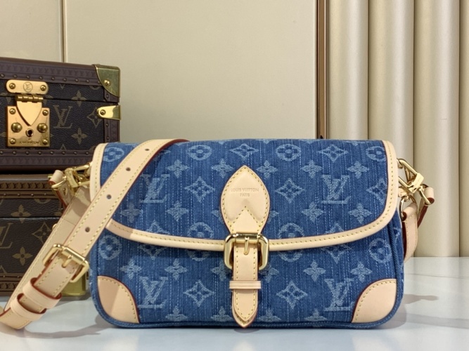 Louis Vuitton Diane Bag in Monogram Denim with Leather Trim, 9.4 x 5.9 inches 1 Louis Vuitton Diane Bag in Monogram Denim with Leather Trim, 9.4 x 5.9 inches