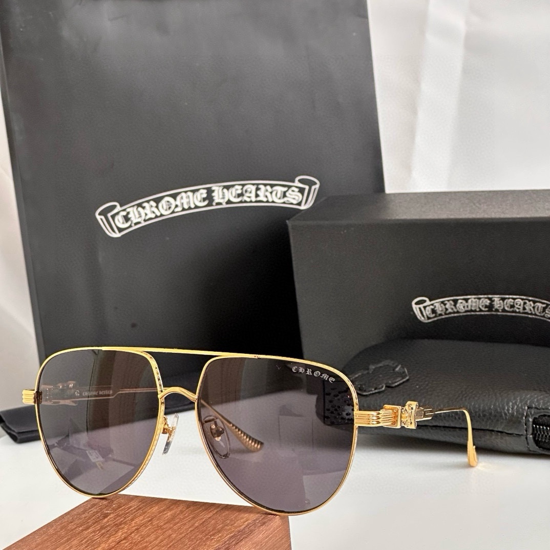 Chrome Hearts Gold Frame Aviator Sunglasses CH8015 - Unisex, Top Quality