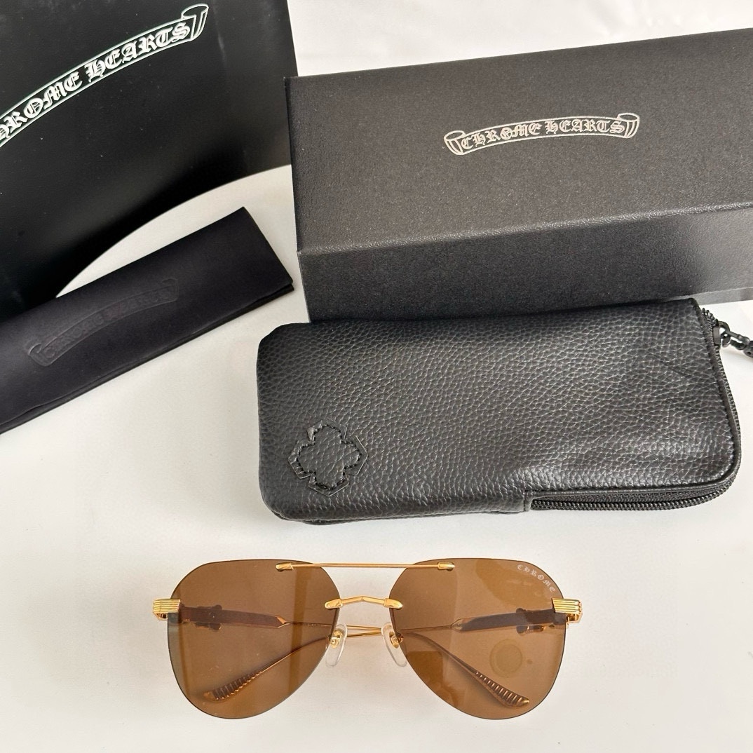 Chrome Hearts CH8016 Sunglasses - Gold Frame, Unisex Aviator Style