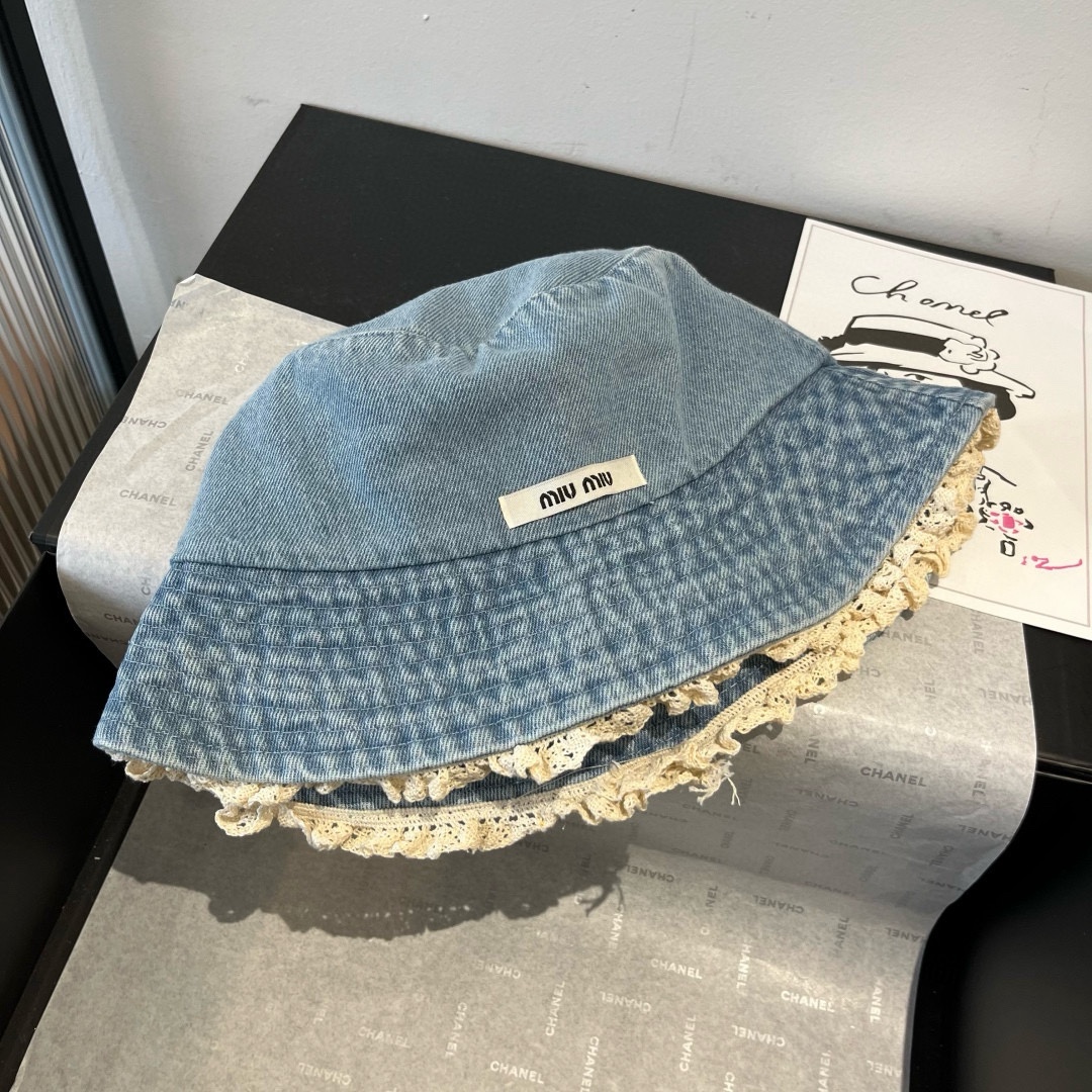 P

miumiu缪缪新款牛仔渔夫帽，头围57cm