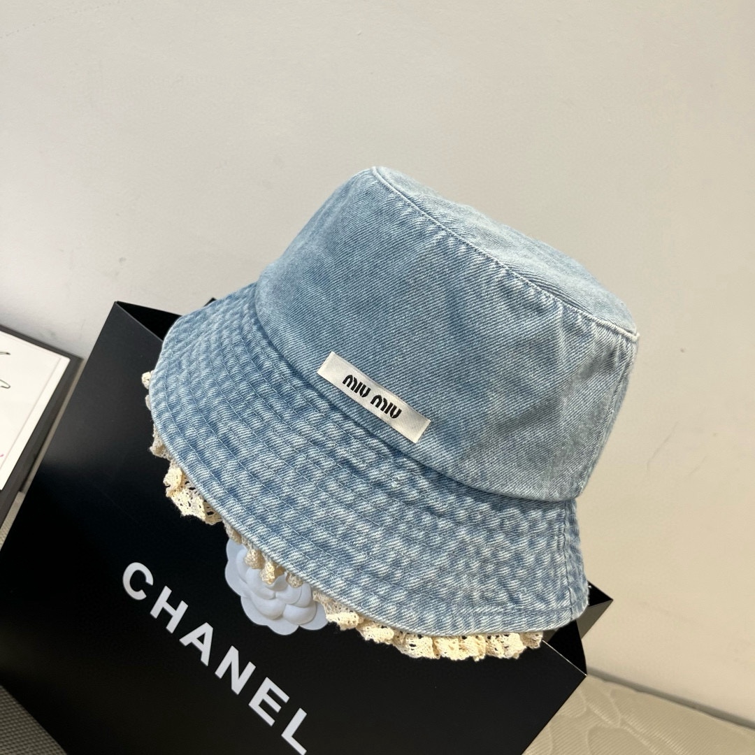 P

miumiu缪缪新款牛仔渔夫帽，头围57cm