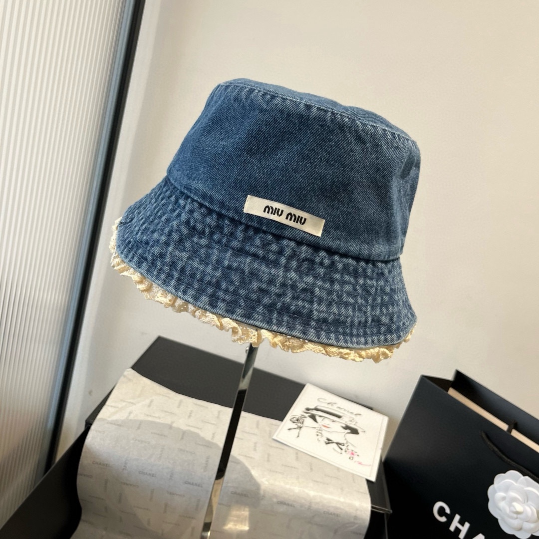 P

miumiu缪缪新款牛仔渔夫帽，头围57cm