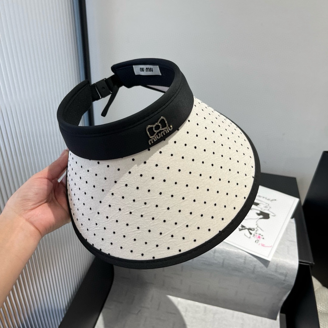 NO:345172,Miumiu Miu new polka dot empty top sun hat, sun headband hat, straw hat fisherman hat baseball hat, hat, miumiu, espadrilles, hatsmiumiu缪缪新款波点空顶遮阳帽,遮阳发箍帽子草帽渔夫帽棒球帽,帽子,miumiu,espadrilles,hats,hat