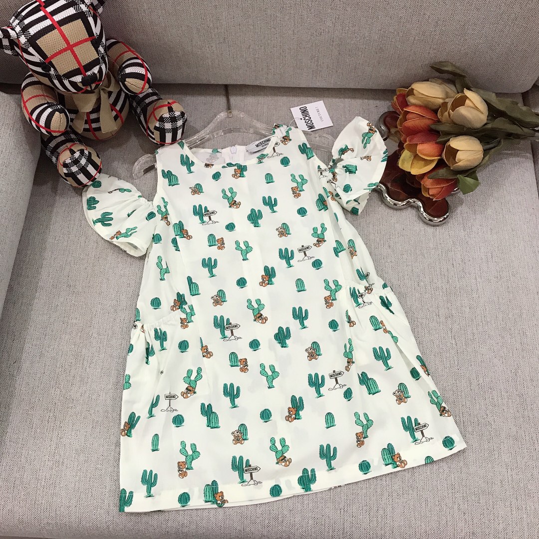 Alta costura solo cambio de talla, tallas: 90-150 Moschino 🐻 serie limitada～vestido de niña con hombros descubiertos y…