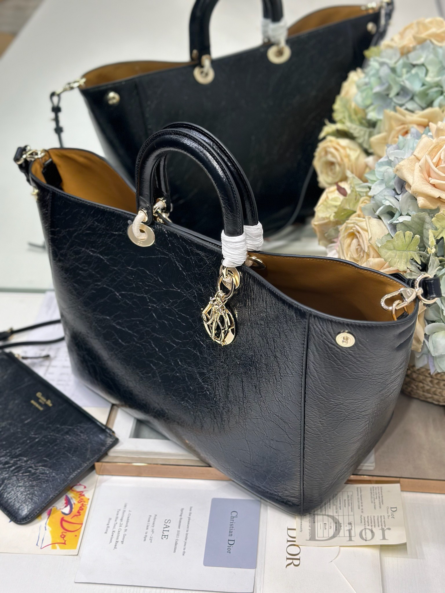 Dior Toujours Black Crinkled Large Tote Bag with CD Lock and Charm 3 i1748594857 2785 2