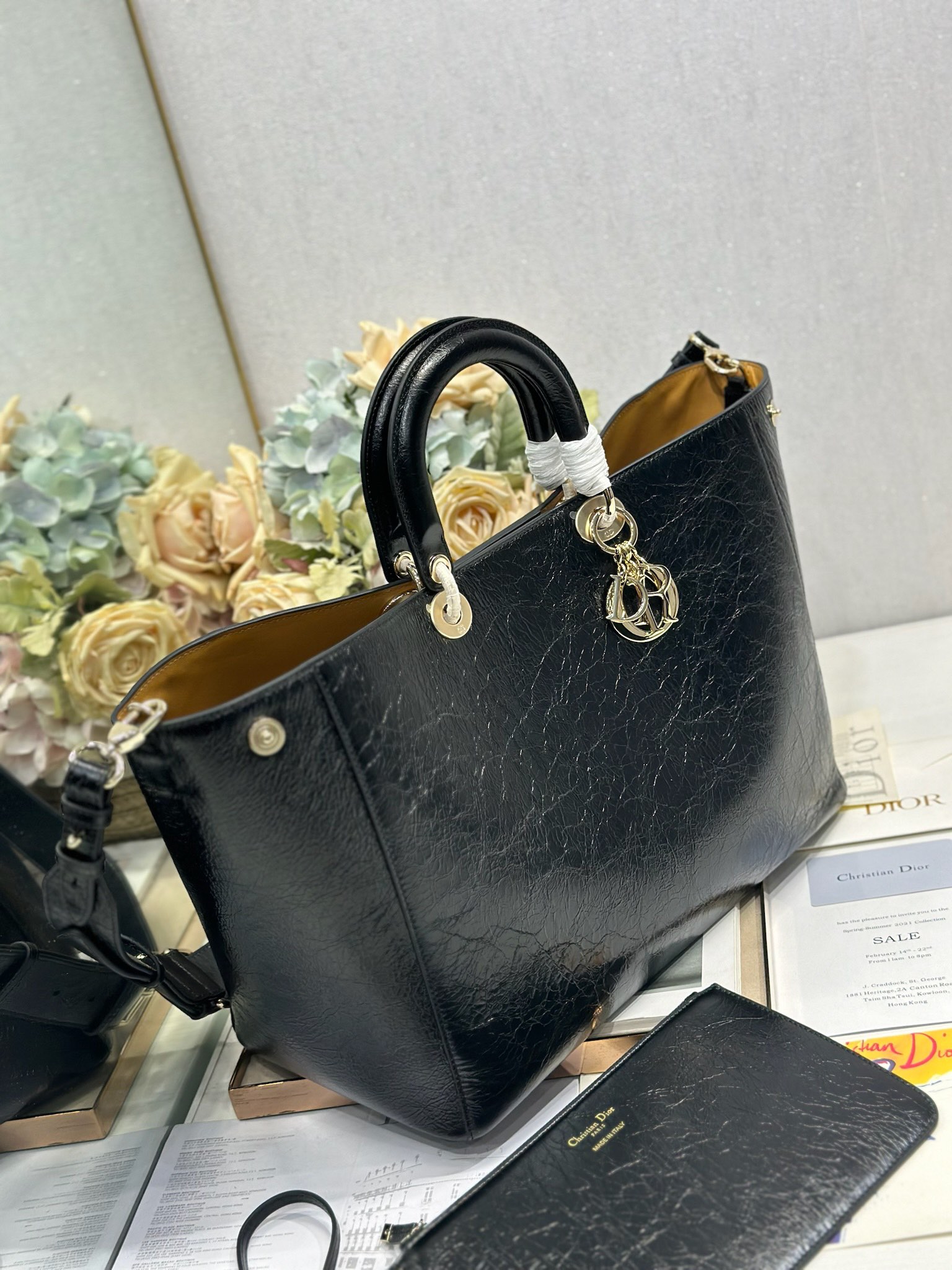Dior Toujours Black Crinkled Large Tote Bag with CD Lock and Charm 2 i1748594857 5249 1
